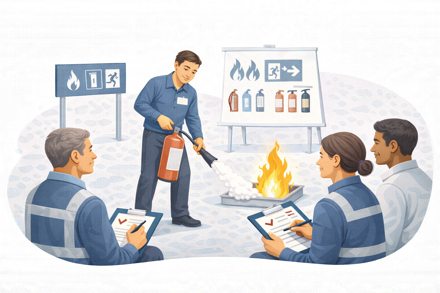 Fire safety awareness training with fire extinguisher demonstration in Ireland