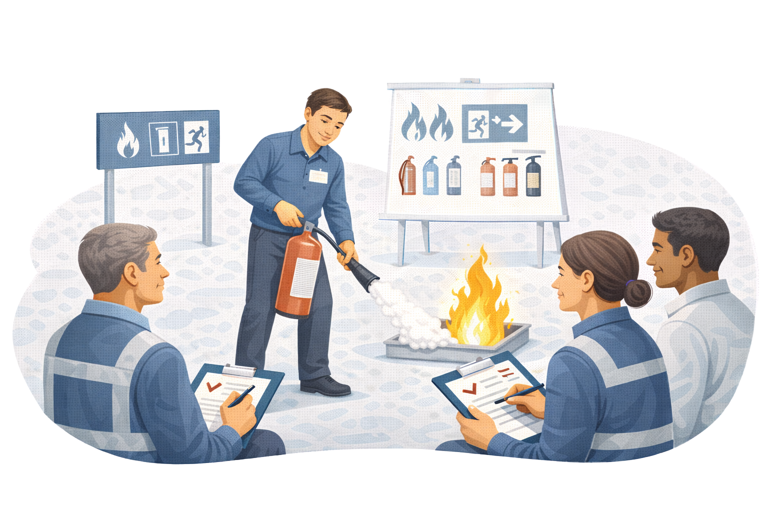 Fire safety awareness training with fire extinguisher demonstration in Ireland