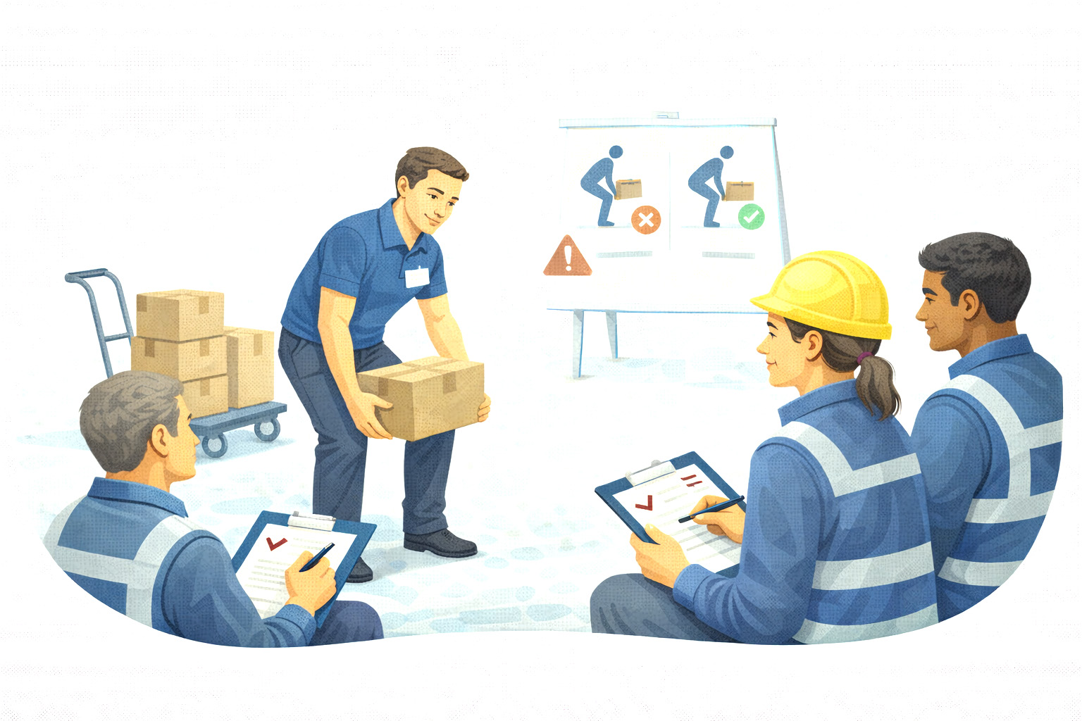 Manual handling training demonstrating correct lifting techniques in Ireland