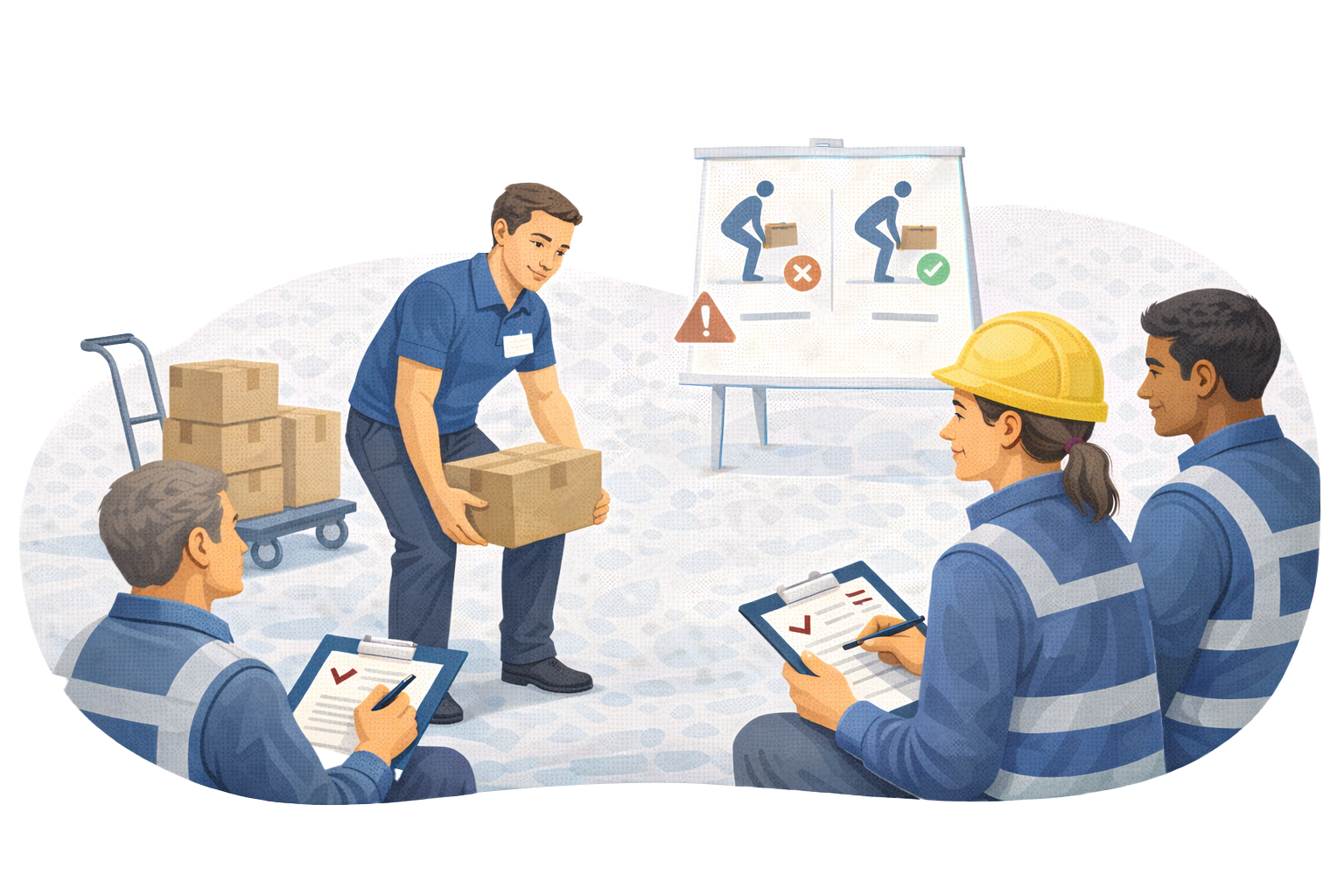 Manual handling training demonstrating correct lifting techniques in Ireland